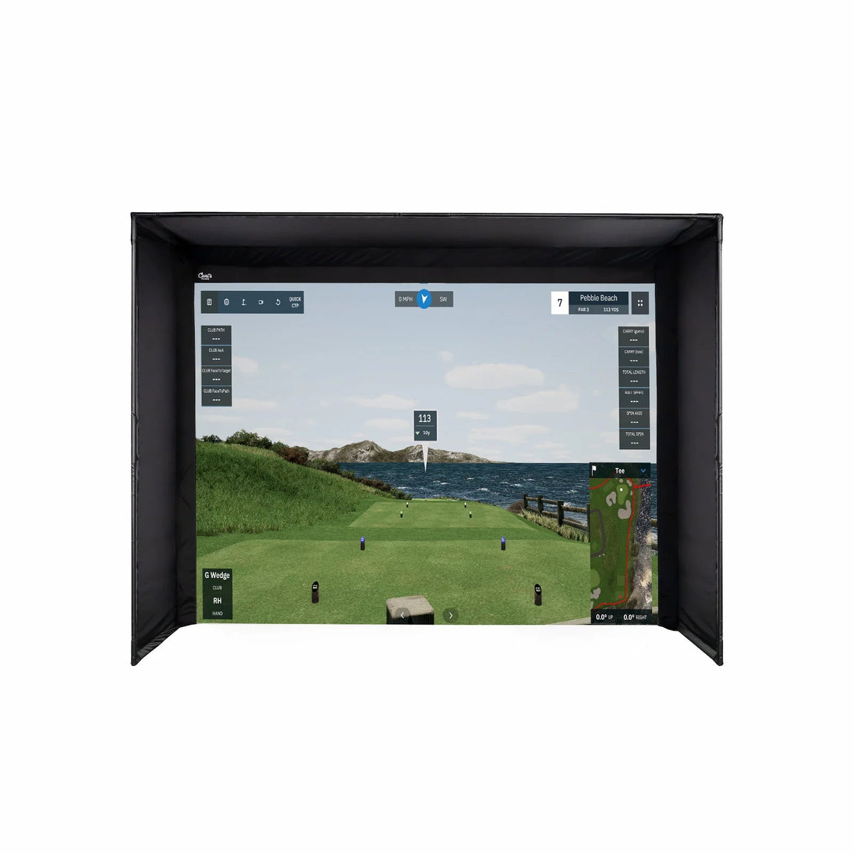 Carl's Place: DIY Golf Simulator Enclosure Kit with Impact Screen - front view of enclosure with golf course image projected onto it