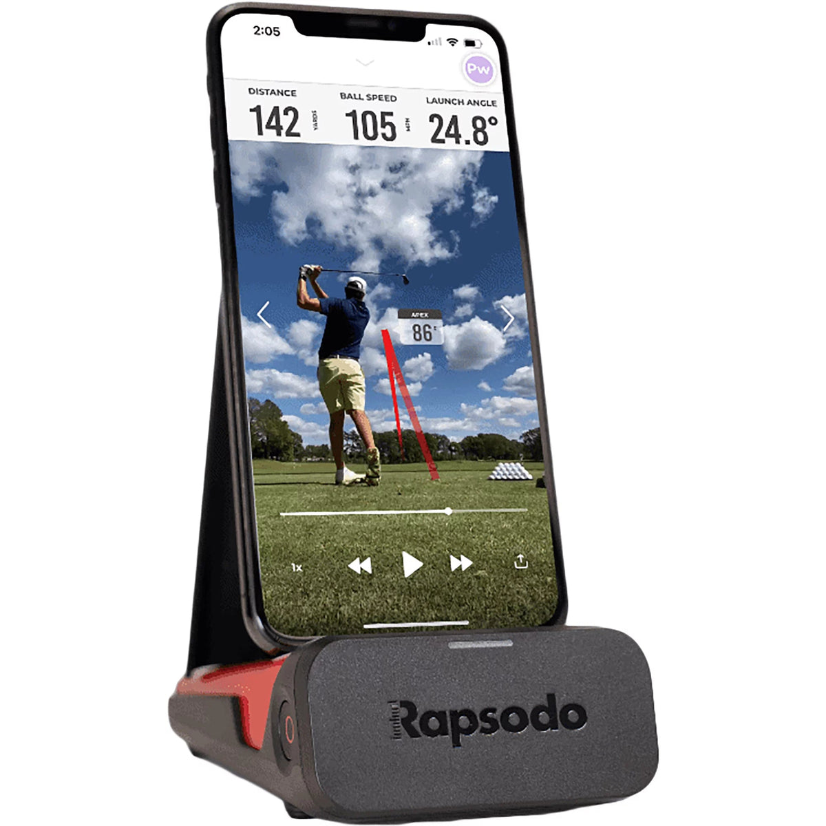 Rapsodo MLM closeup displaying simulator software