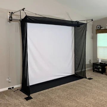 View of a golf enclosure kit with white screen