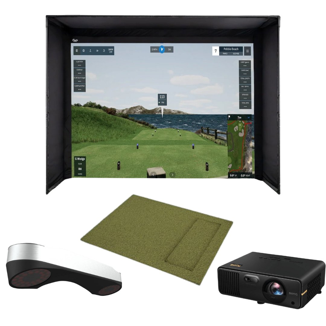 Picture of GSD Full Golf Simulator Package including Carl&#39;s Place enclosure and golf mat,  ProTee VX, and BenQ AH700ST 4000 Lumens Short Throw 1080P Laser Golf Simulator Projector